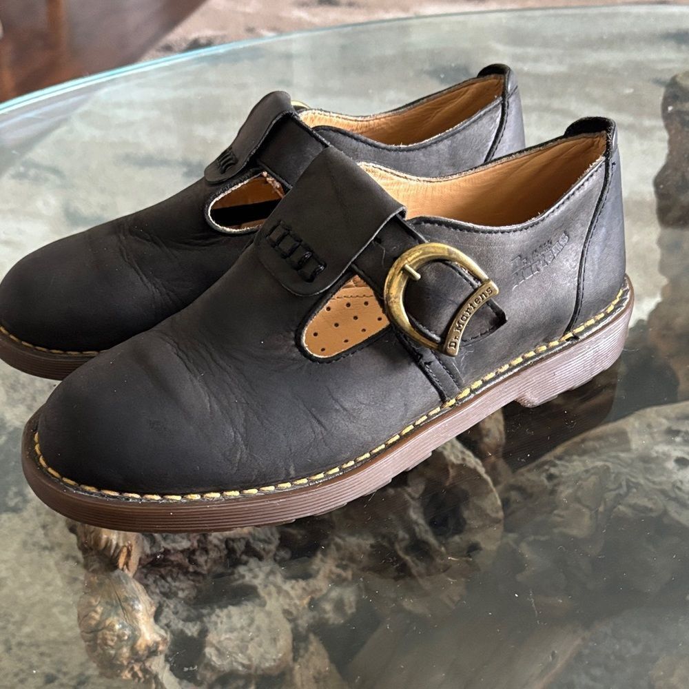 Dr. Martens Vintage Made in England Black Leather Loafers with Buckle